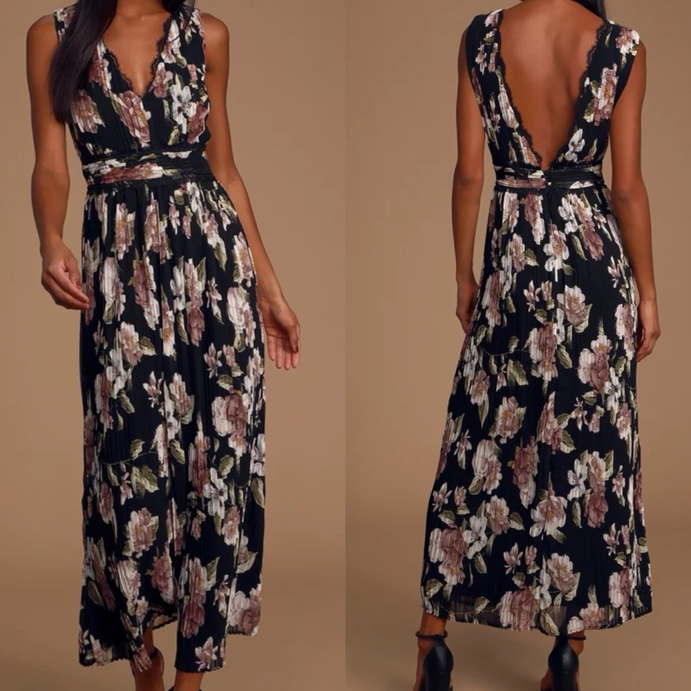 Lulu's Black Floral Midi Dress